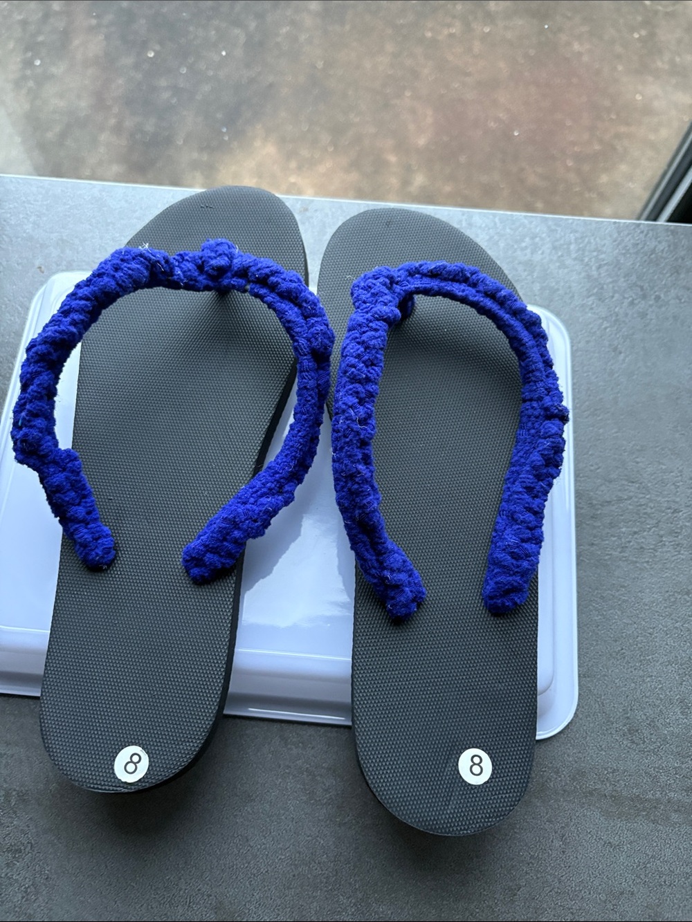 Handmade Blue Rope Strap Flip Flops - Size 8